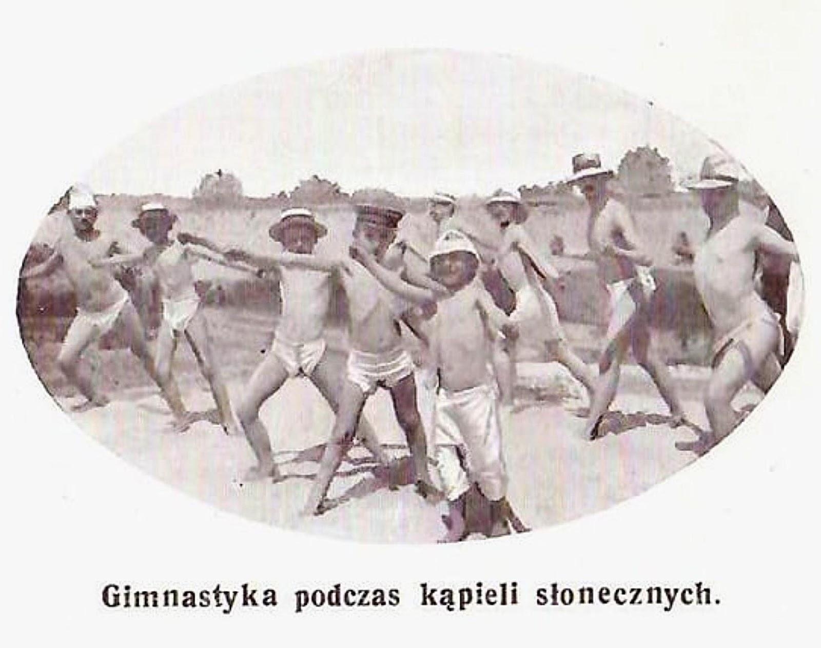 Gimnastyka podczas kąpieli słonecznych, Czarniecka Góra pod Niekłaniem, Uzdrowisko przyrodolecznicze leśno-górskie i zakład wodoleczniczy , 1914