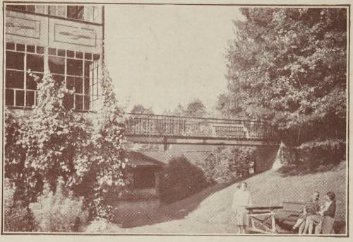 Mostek Żelazny, łączący werandę przy głównym budynku sanatorium z promenadą dookoła jeziorka